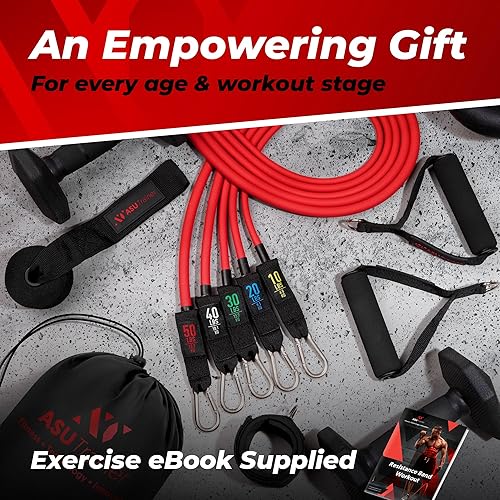 Miniatura 8 de ASU Trainer Bandas de resistencia de tubo, 5 bandas de ejercicio, 10 a 50 libras, equipo de ejercicio resistente hecho de Durubbex, bandas de