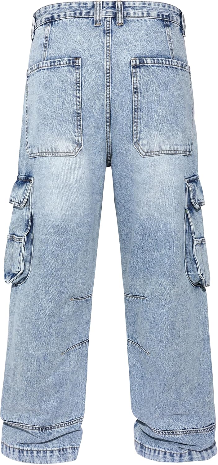 Men's Y2K Hip Hop Baggy Cargo Jeans Loose Fit Wide Leg Denim Pants Casual Streetwear Trousers - Image 6