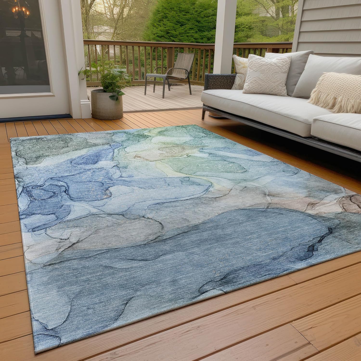Addison Rugs Chantille ACN512 Blue 8' x 10 Indoor Outdoor Area Rug, Stain Resistant, Machine Washable, Non Shedding, Bedroom, Living Room, Dining Room, Kitchen Rug