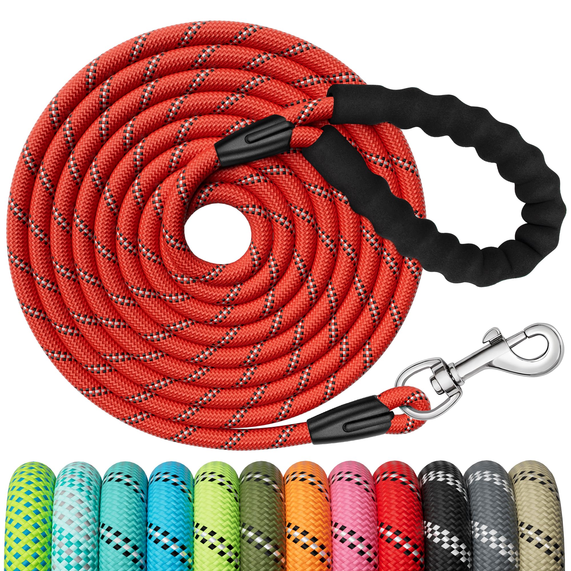 X XBEN Training Leads for Dogs,10M/33FT Strong Rope Long line Dog Lead Leash with Soft Padded Handle and Heavy Duty Hook, Reflective Recall Training Leads for Large Medium Small Dog — image 1