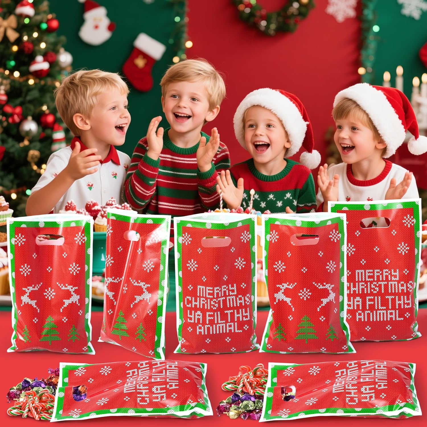 JuPelozak Christmas Party Favor Bags - 50pcs Funny Xmas Movie Goodie Bag, Merry Christmas Ya Filthy Animal Candy Cookies Gift Decor for Adult Teen Fans, Holiday Celebration Decorations Supplies - Image 5
