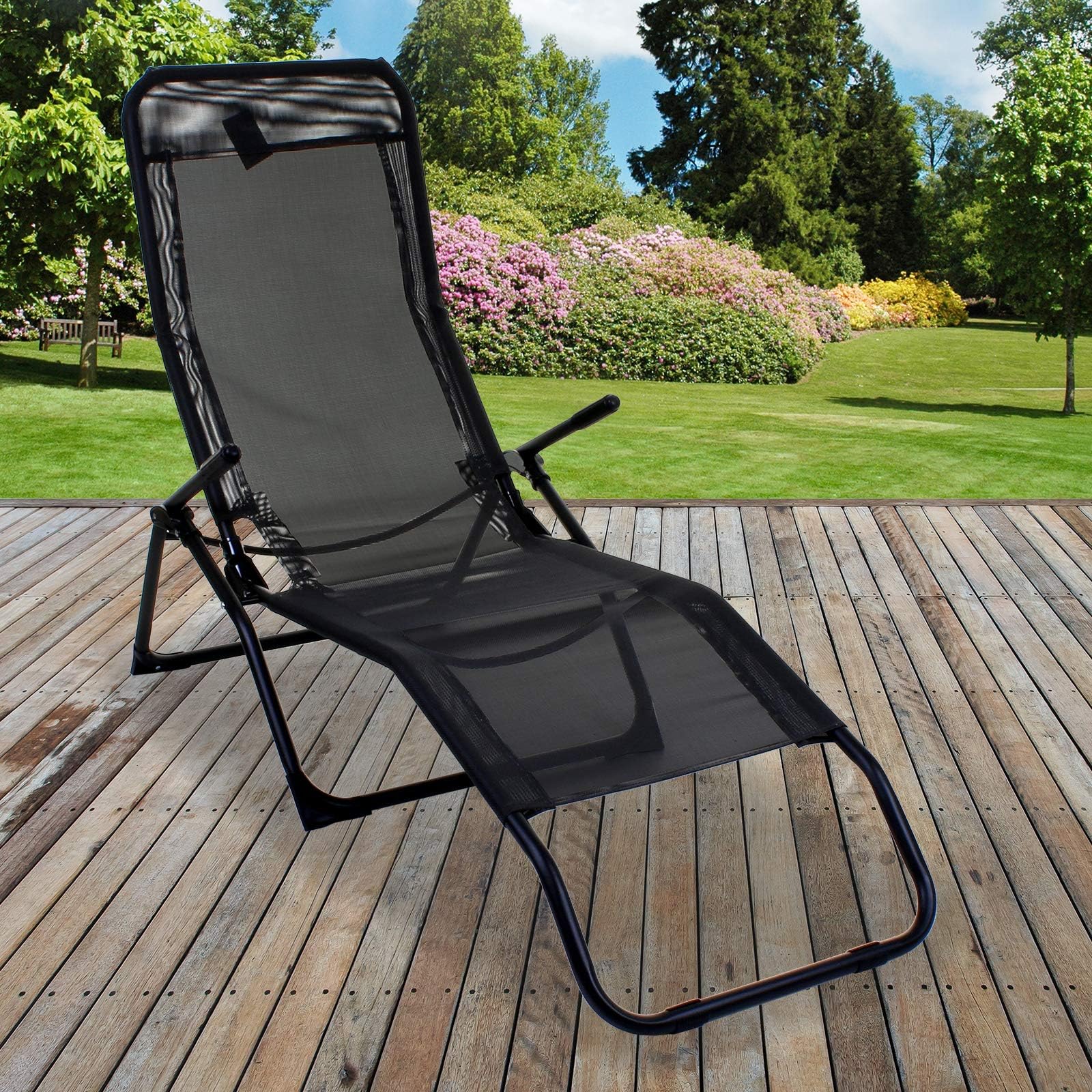 marko Outdoor Rocker Lounger Grey Sun Chair Recliner Outdoor Garden Furniture Folding Chair