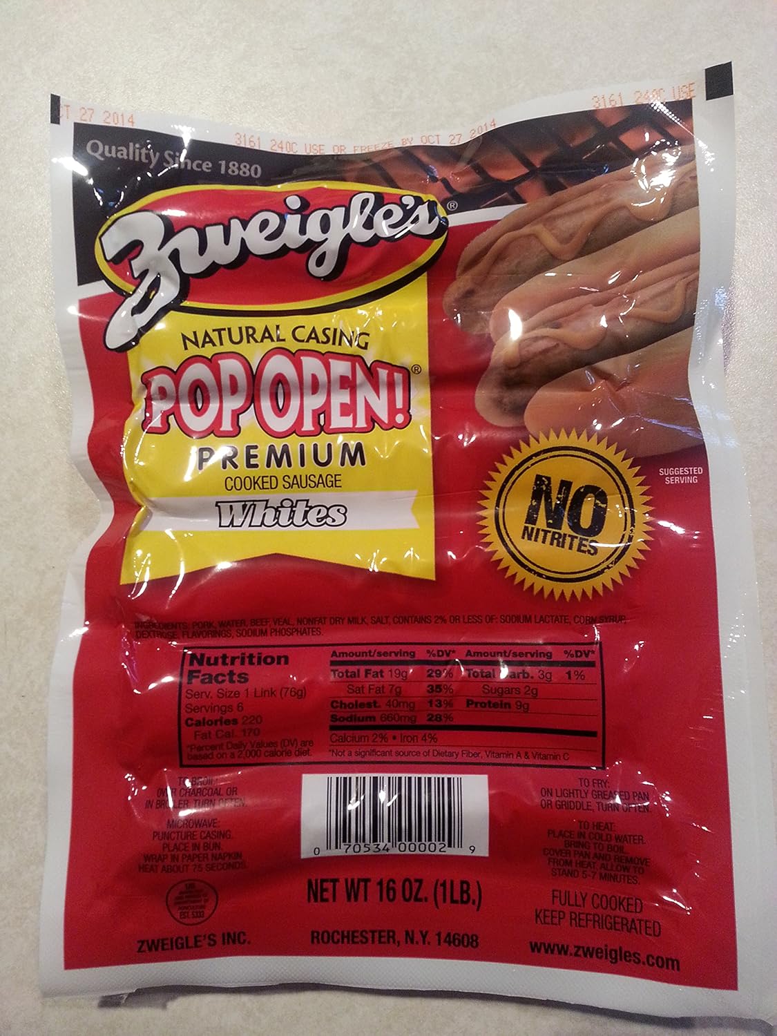 Zweigle Hot Dogs White 8 lbs. (8 packs of 6 White hot dogs