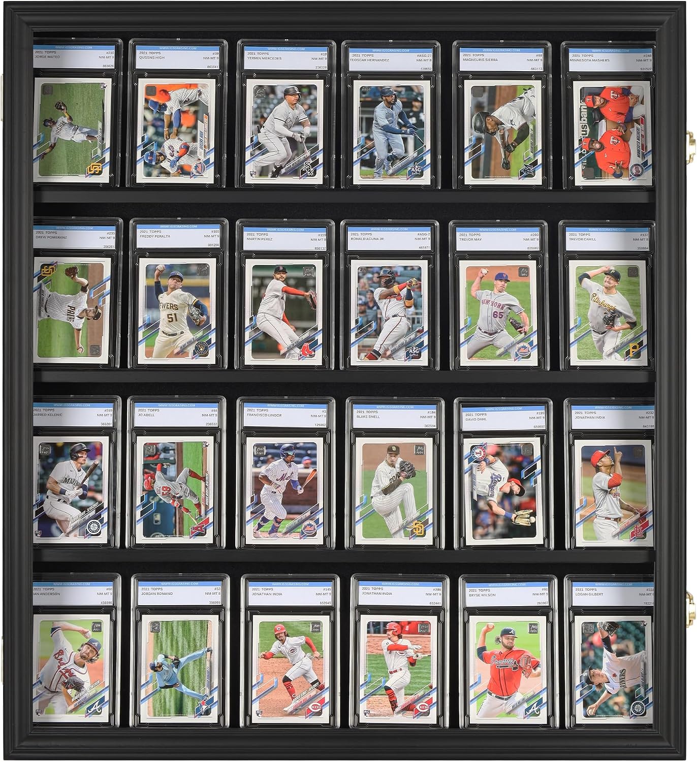 DisplayGifts Pro-Collector's Sports Graded Card Display Case for Football Baseball Basketball Hockey Comic Trading Cards, 98% UV Protection High Transparancy Acrylic Door Horizontal (Black Finish)