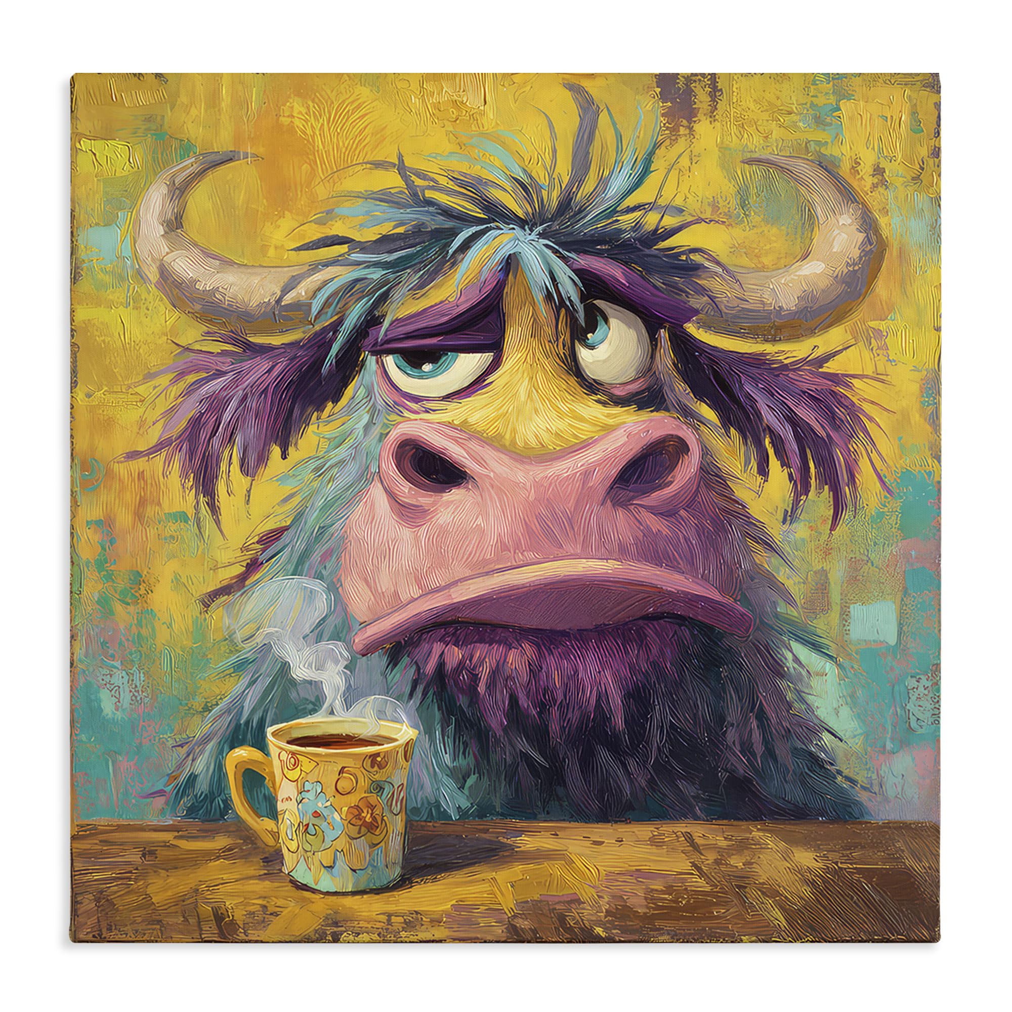 Stupell Industries 'Grumpy Cow & Mug', Canvas Art, 30 x 30 Inches, Easy to Hang and Sturdy, Made in USA, by The Wands Want