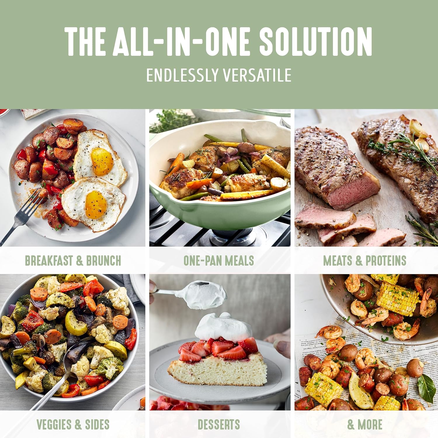 GreenLife Nonstick 12” (5QT) All in One Deep Skillet Wok with Lid, PFAS-Free Non-Toxic Ceramic Multi-Purpose Pan, Induction, All Stovetop, Egg, Stir Fry, Saute, Stay Cool Handle, Sage Green - Image 4