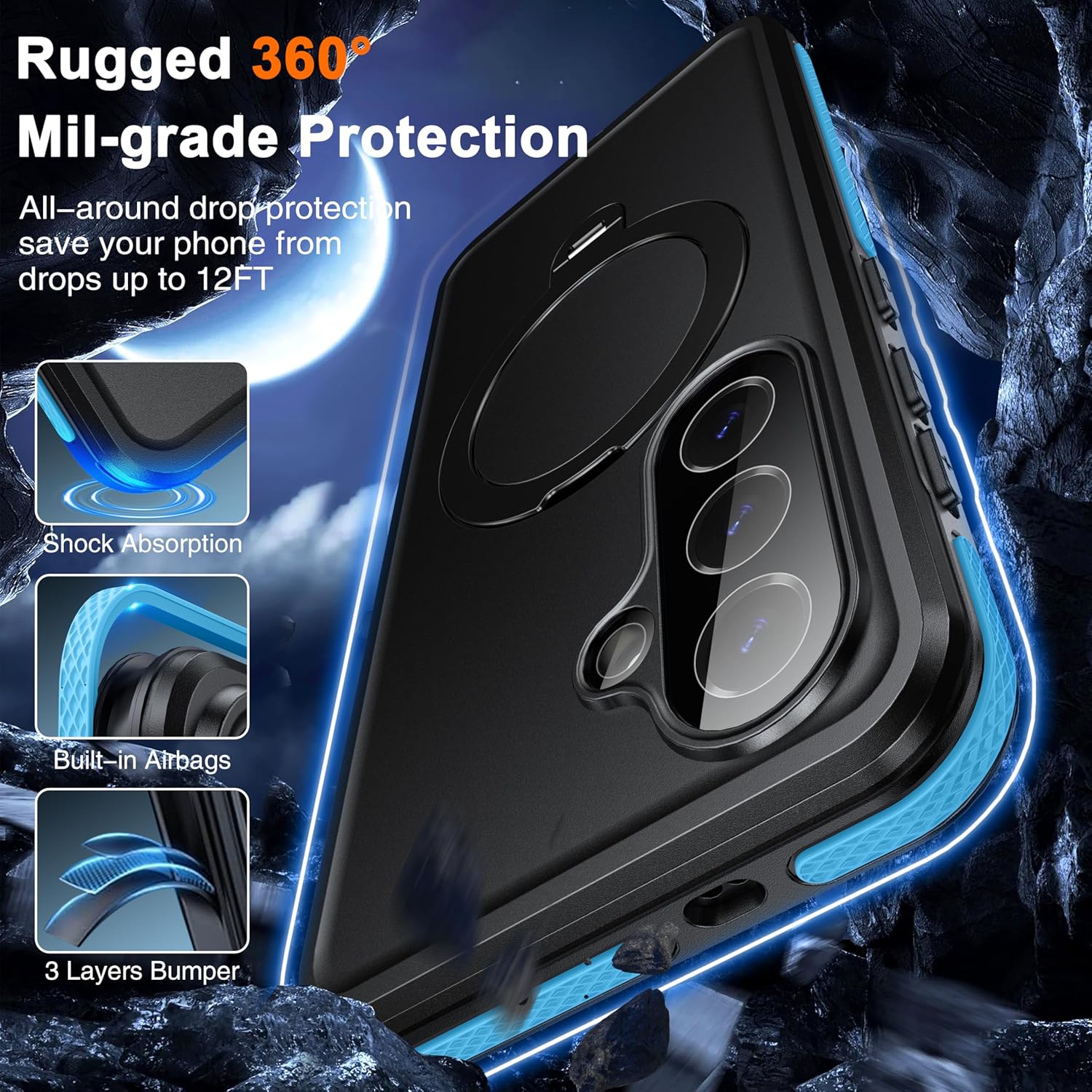 Oterkin 360° Spin Magnetic Stand for Galaxy S26 Waterproof Case,[Full Body Protection][IP68 Waterproof][Fit for Magsafe] Samsung S26 Solid Case with [Built-in Screen&Lens Protector][Invisiable Stand]