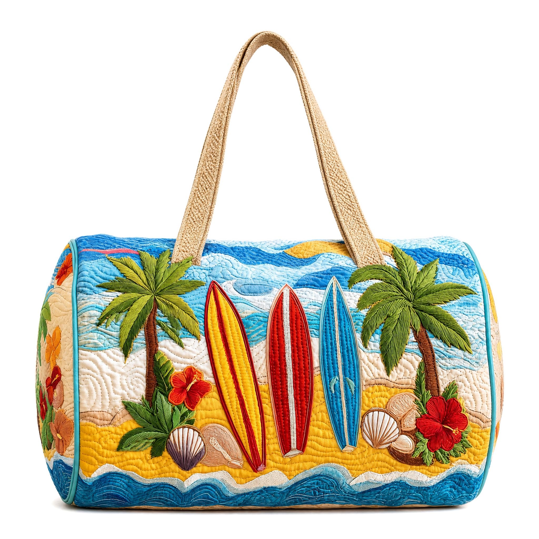 Ocean Quilted Duffle Bag for Women，Travel Beach Portable Weekender Tote Bag (R,M(16″Lx8″Wx8″H)) — image 1