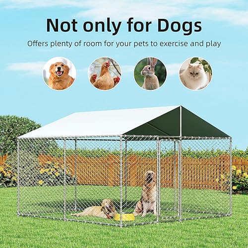 Miniatura 6 de Perrera para perros al aire libre de 10 x 10 pies con cubierta impermeable y cerradura de seguridad para perros grandes (124 x 124 x 87 pulgadas)