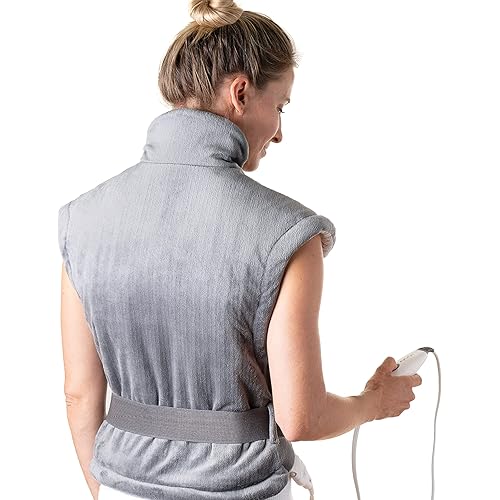 Pure Enrichment PureRelief XL Extra-Long Back & Neck Heating Pad, Safe Heat Therapy for Sore Muscles, Pain, & Cramps in Neck, Back, & Shoulders, 4 Heat Settings w/Auto Shut-Off, Soft Fabric (Gray)