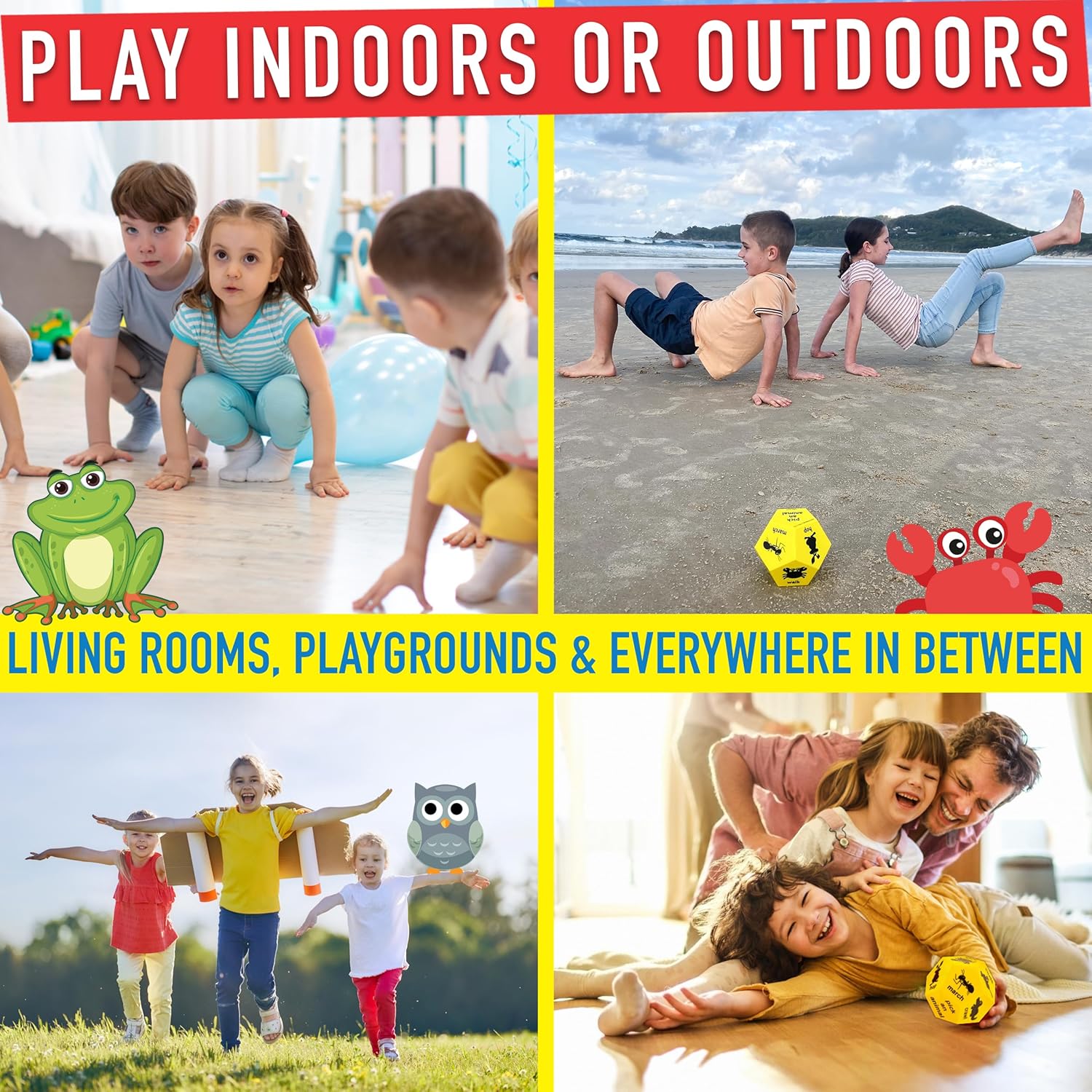 Hopscotch Rings & Kids Animal Dice – 12 Rings + 3 Beanbags & Foam Dice, Recess Toys, PE Equipment, Obstacle Course for Kids 3–5, Indoor & Outdoor