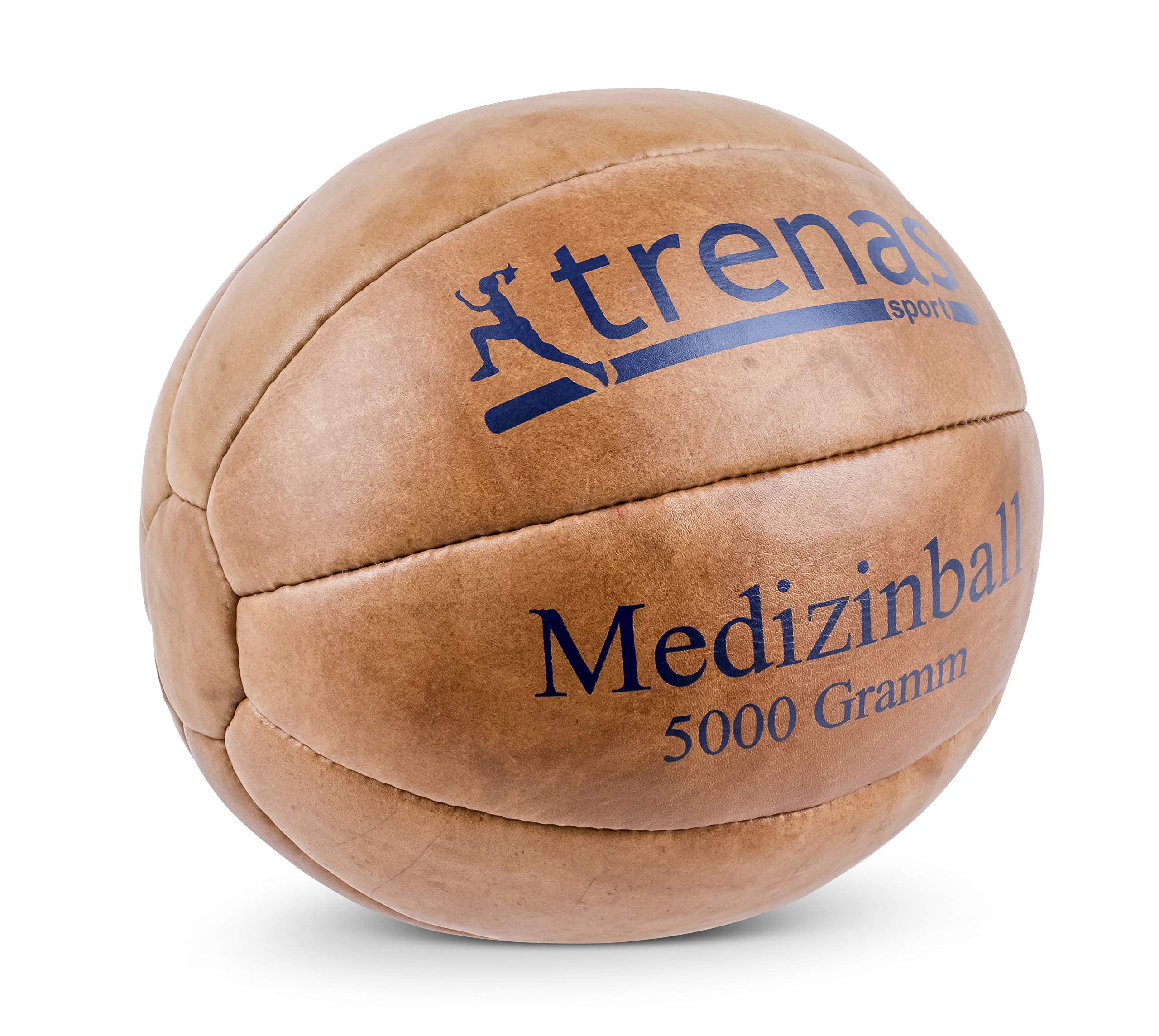 trenas - Medizinball aus Leder, Klassischer Turnhallen-Gewichtsball mit feuchtigkeitsresistenter Granulatfüllung, Robust & Gelenkschonend – Für Schulsport, Crossfit & Physiotherapie 5 Kg