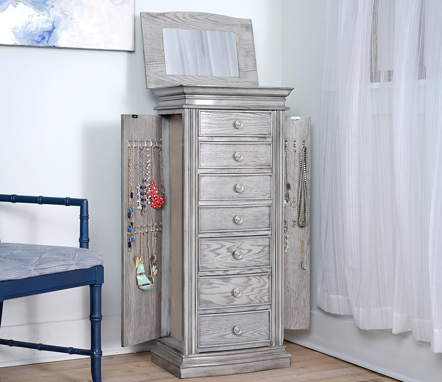 Hives and Honey Landry Smoke Grey Jewelry Armoire Standing Cabinet with Mirror and Necklace, Earring, Bracelet Storage : Clothing, Shoes & Jewelry