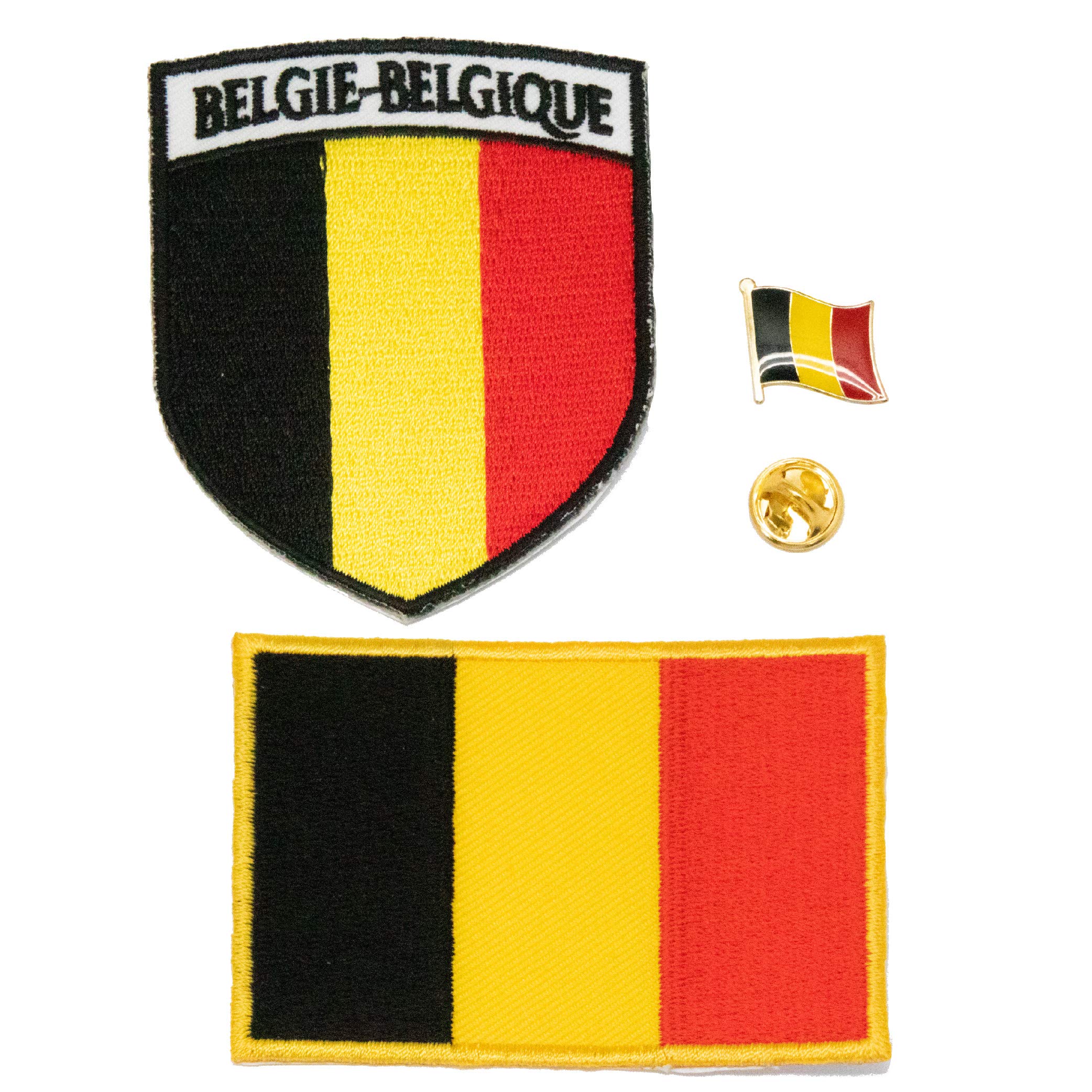 A-ONE Confezione da 2 pezzi - Patch scudo bandiera del Belgio + toppa emblema rettangolare bandiera del Belgio, bandiera della borsa della bandiera, cucire su ferro da stiro, toppe militari
