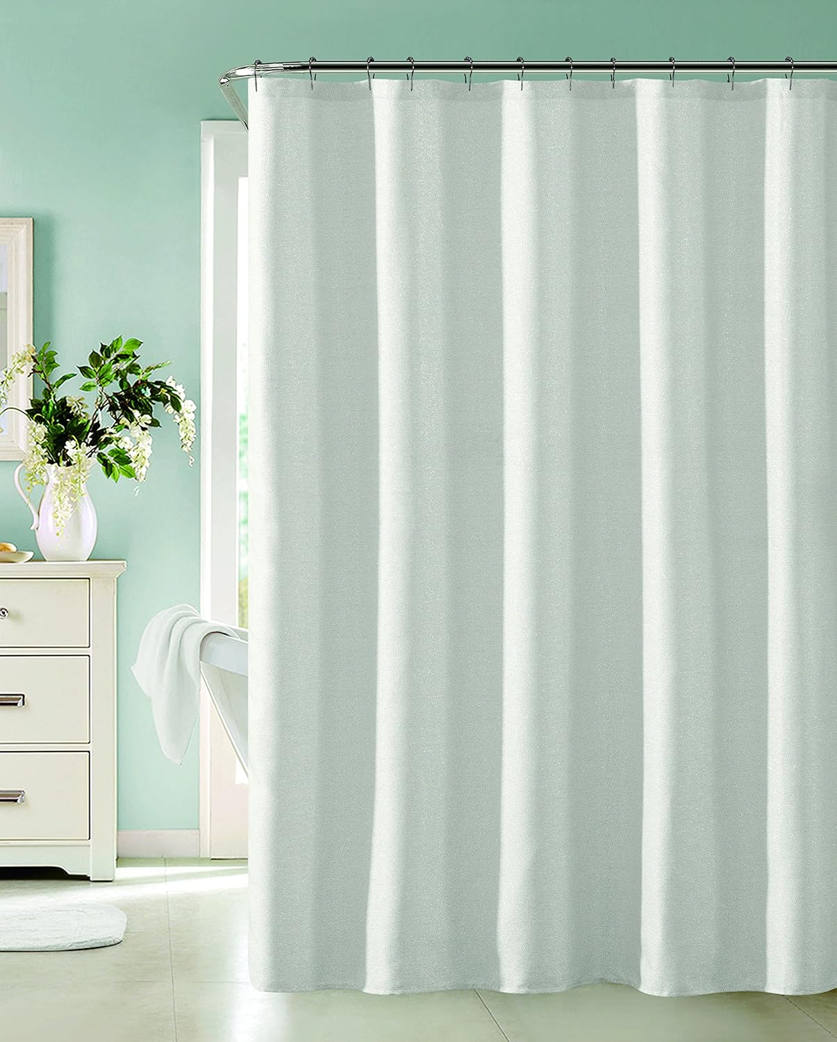 Dainty Home Little Rock 3D Floral Textured Wave Weaved Lurex Little 3D Rock Designed Fabric Shower Curtain 70" W x 72" L in Blue