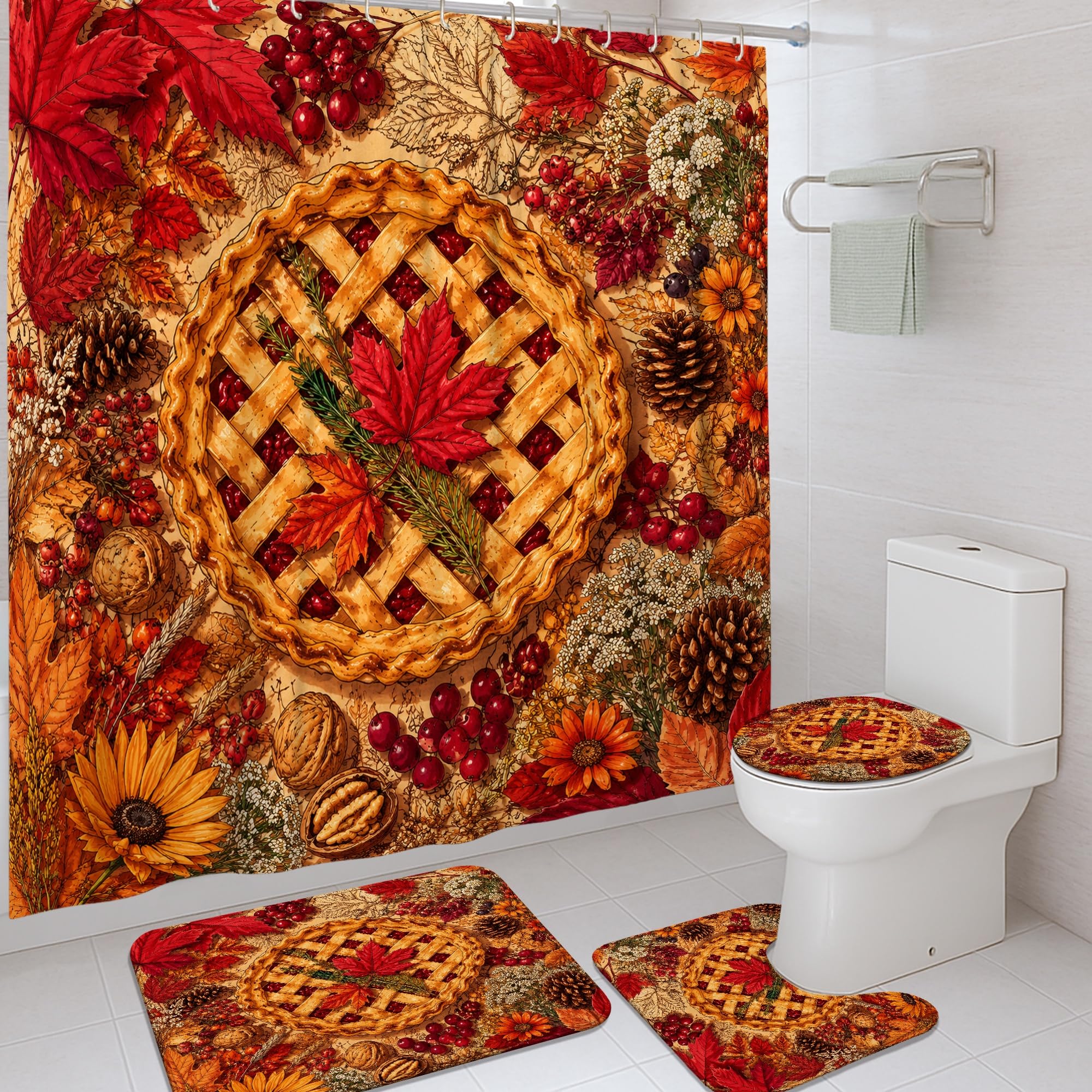 Rideau de douche artistique en tissu lavable haut de gamme avec son tapis assorti