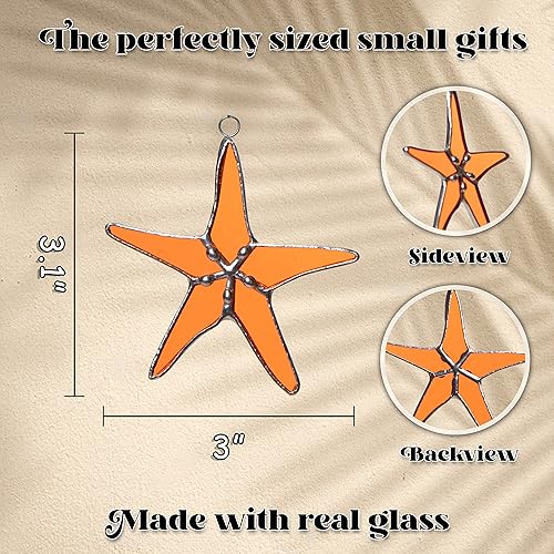 Miniatura 5 de Atrapasoles de estrella de mar naranja 3 pulgadas de vitral colgante para decoración del hogar con encanto costero y detalles de decoración costera