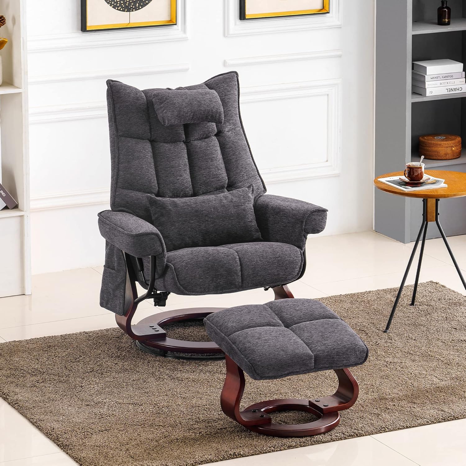 MCombo Swivel Recliner with Ottoman, TV Chair Sets with Vibration Massage, Ideal for Small Space, Living Room & Bedroom 4188 (Grey)