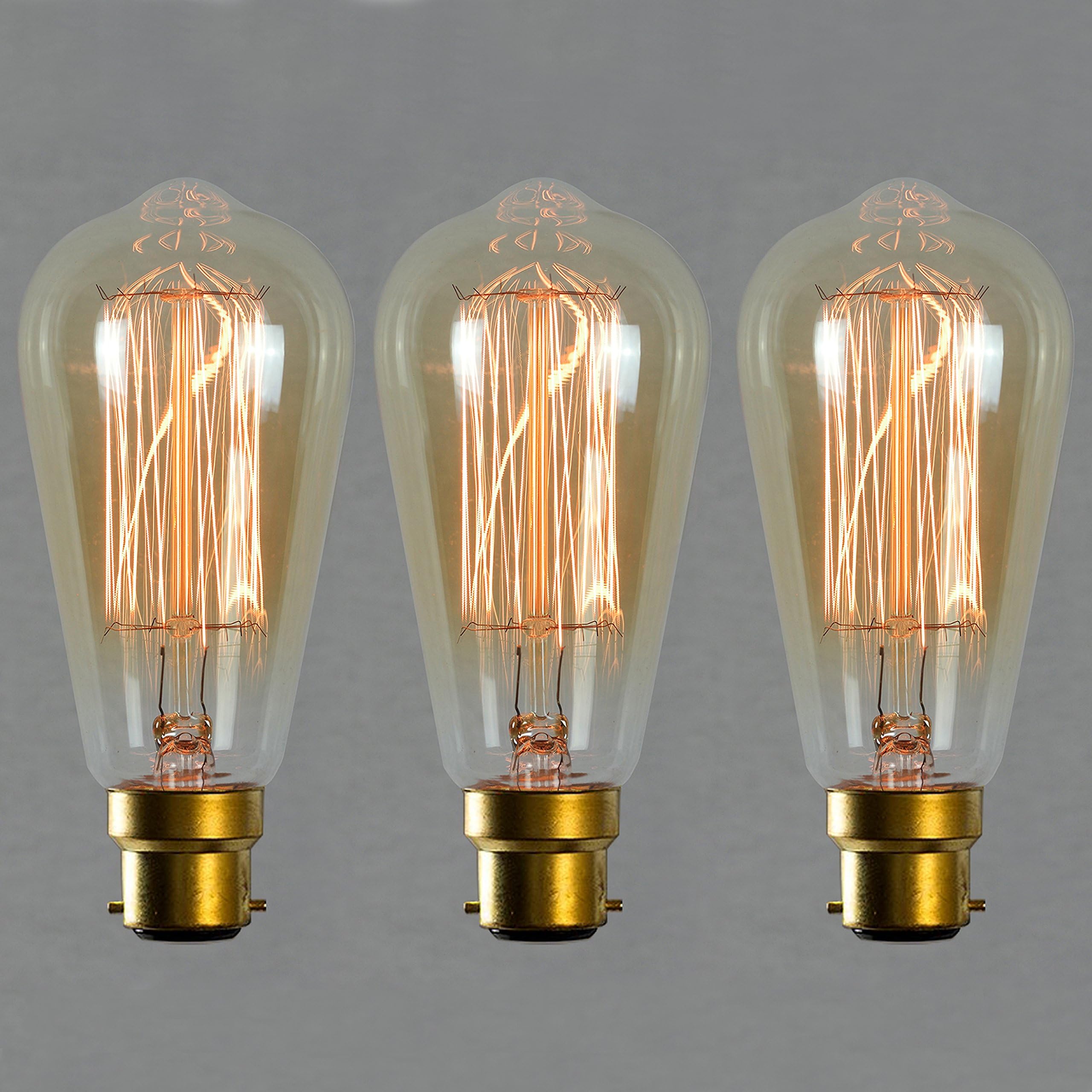 The Retro Boutique ® - Vintage Edison Light Bulb 60w - Squirrel Cage 64mm B22 BC Dimmable - Triple Pack