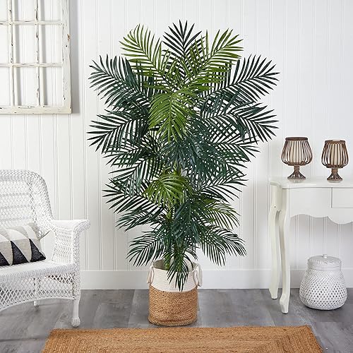 Miniatura 3 de Nearly Natural Palmera artificial de caña dorada de 6.5 pies en maceta hecha a mano de yute natural y algodón