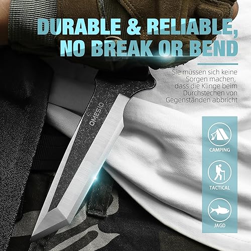 Miniatura 5 de Omesio Tanto Cuchillo de hoja fija con funda Kydex, cuchillo de supervivencia al aire libre, cuchillo táctico de espiga completa 420 de acero lavado