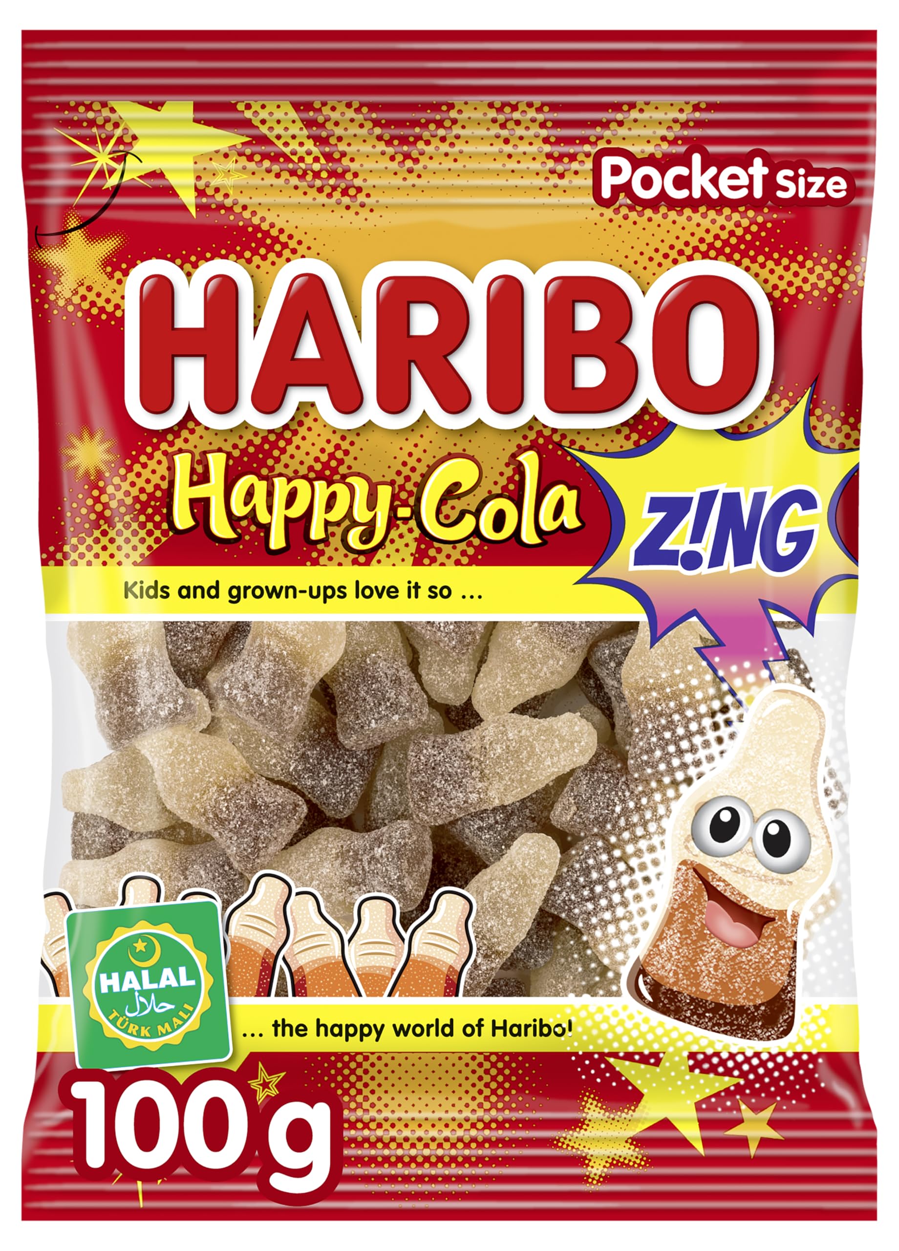 HARIBO Halal Happy Cola Zing Fizzy Cola Flavour Gums