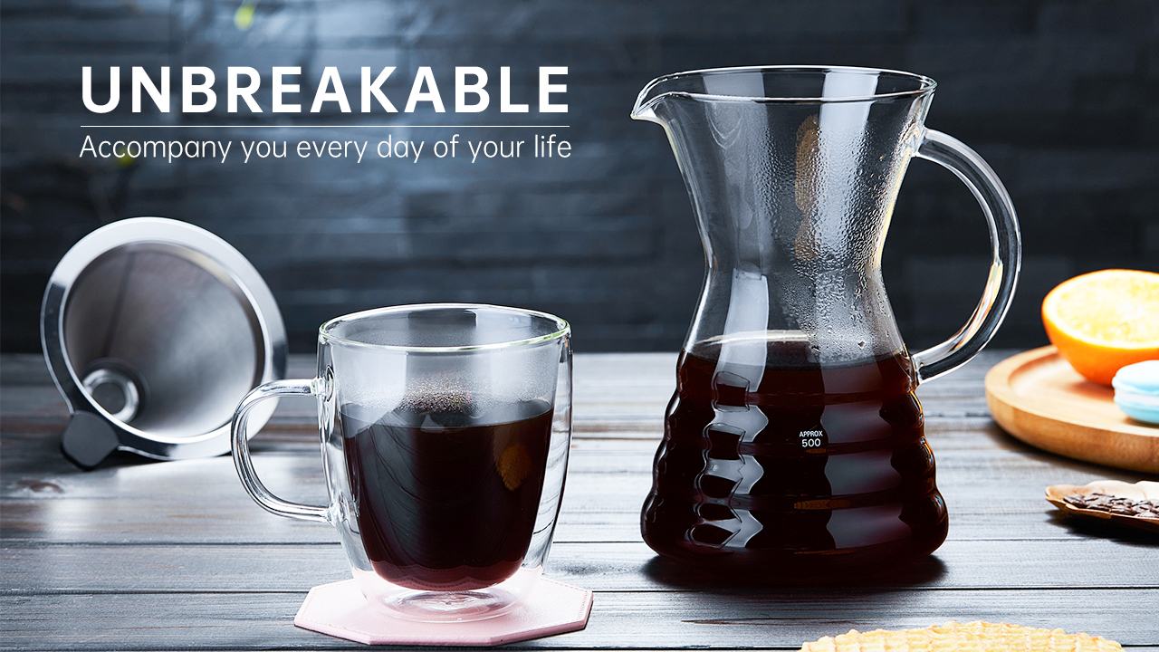 Pour Over Cafetière Glas 600ml - Dubbelwandig Roestvrijstalen Filter Handgemaakte Koffiezetapparaat Hittebestendig Borosilicaatglas Bpa Vrij Vaatwasmachinebestendig