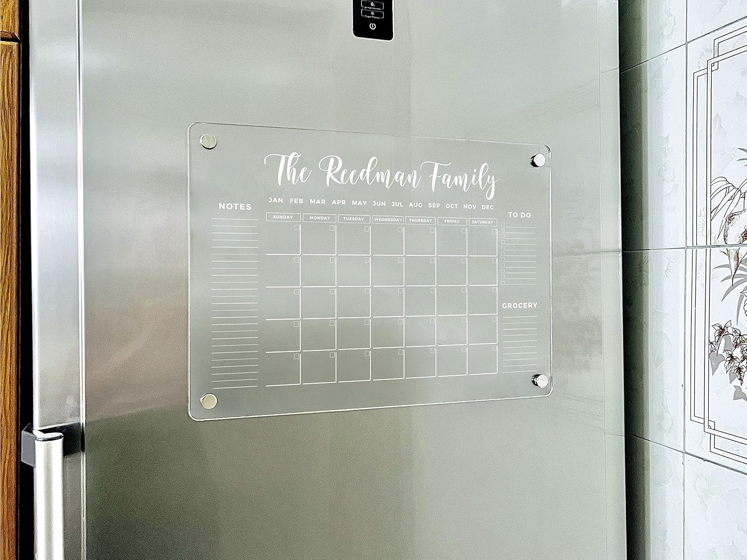 Dry Erase Calendar - Magnetic Fridge Personalized Planner 2026 - Magnetic Monthly Acrylic Magnetic Kitchen Board - Kitchen Wall Decor