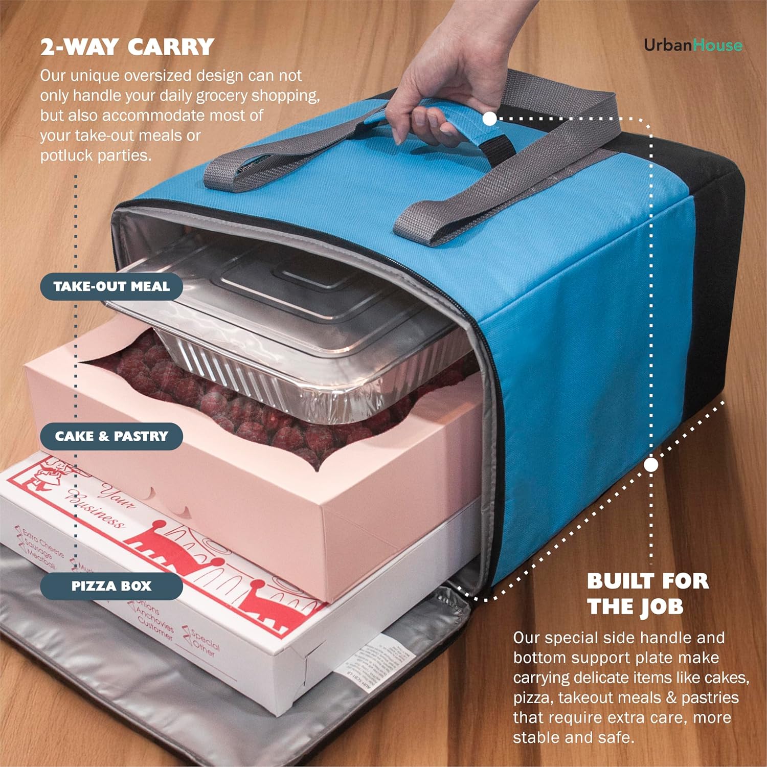 UrbanHouse Extra Large Premium Grade Reusable Insulated Cooler Bag with Heavy Wall Insulation and 2-Way Carry for Grocery Shopping and Food Delivery 1-Each