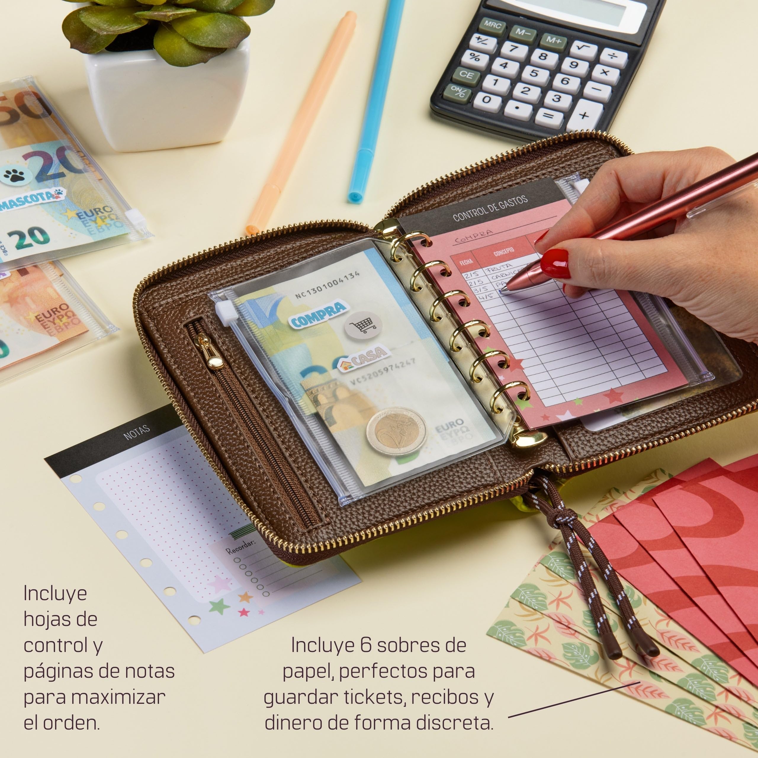 WHEN PIGS FLY - Libreta de Ahorro A7 con Cremallera Completamente en Español - Cuaderno de Ahorro - Carpeta Ahorro Dinero Español - Organizador de dinero - Carpeta de Ahorro de Dinero (Verde)