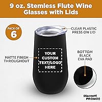 Vista 3 de Copas de vino personalizadas de acero inoxidable sin tallo con tapas, 9 onzas, juego de 6, paquete personalizado a granel, perfectas para vino