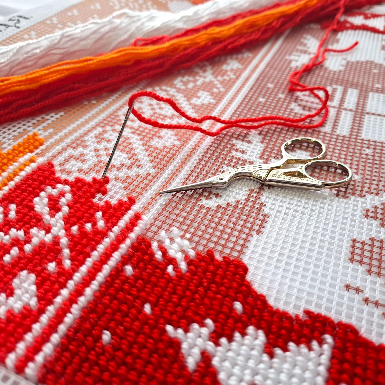 Brvsk Festive Embroidery Kit for Adults and Beginners — Scandinavian Christmas 16″ × 16″ with Clear, Precise Printed Design on Cotton Canvas; Includes 2 Needles, Yarn, and Easy-Read Chart