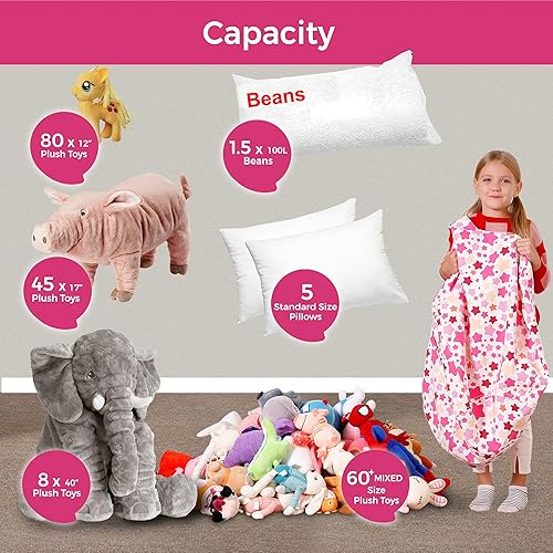 Miniatura 29 de Aubliss - Funda para organizar juguetes de felpa, se convierte en un puf cuando se rellena Se convierte en un puf para niños cuando está lleno. Aqua