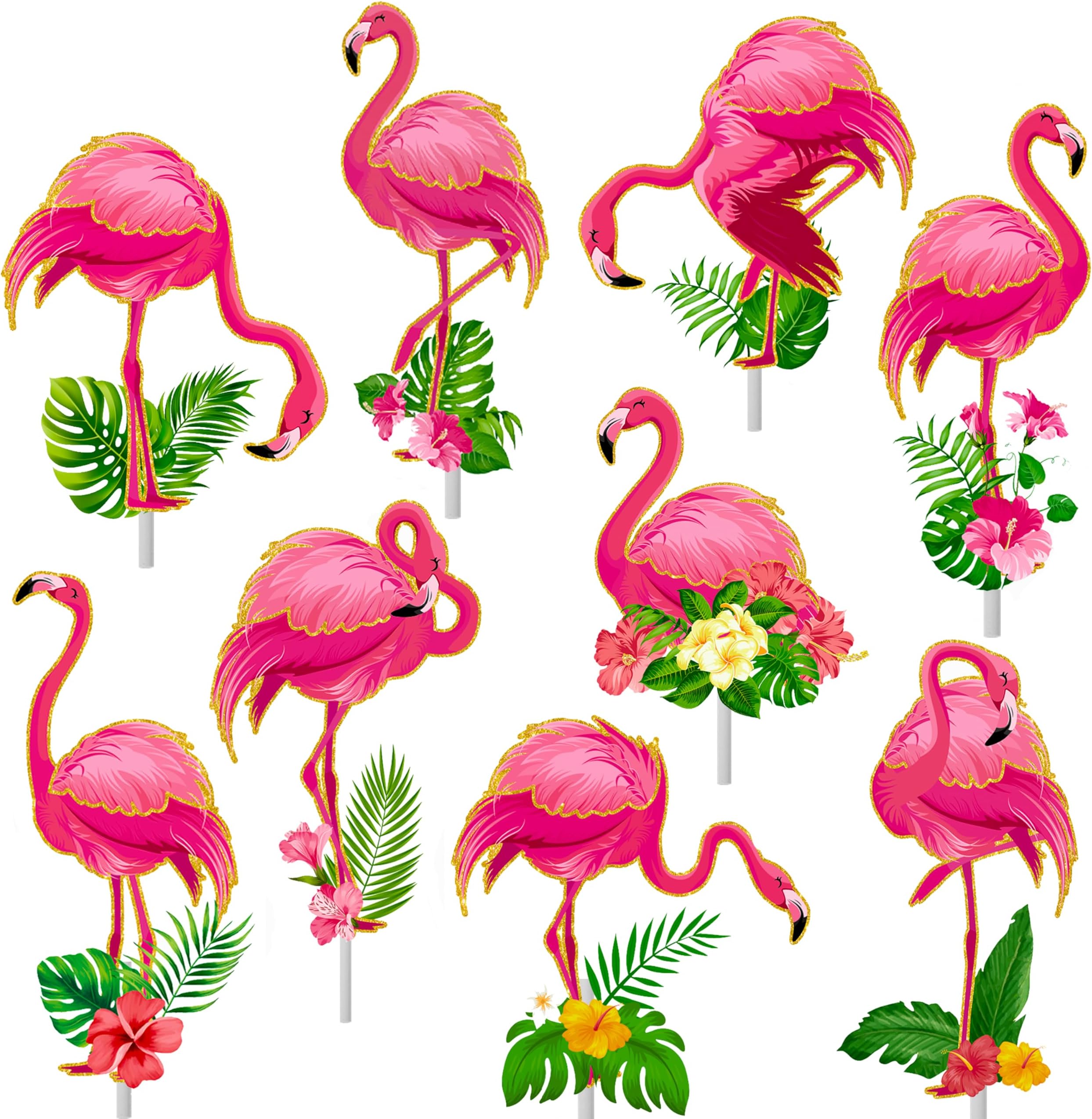 36pcs Glitter Pink Flamingo Cupcake Toppers Decoration Flamingo Themed Birthday Party Supplies Flamingo Party Cupcake Toppers Decorations for Hawaiian Tropical Theme Party Baby Shower Supplies