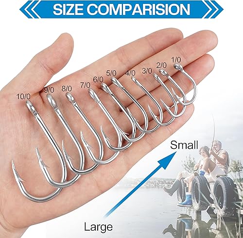 Miniatura 4 de Gancho de cebo vivo de pesca, 60 piezas de anzuelo de cebo vivo, ganchos circulares fuertes de acero inoxidable afilados para agua salada