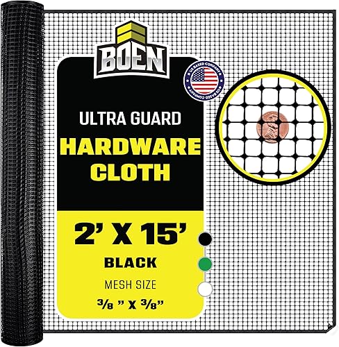 BOEN Red de Malla de Plástico para Ferretería 2' x 15' Negro, Barrera Protectora de Árboles contra Conejos, Ciervos y Roedores, Protector de