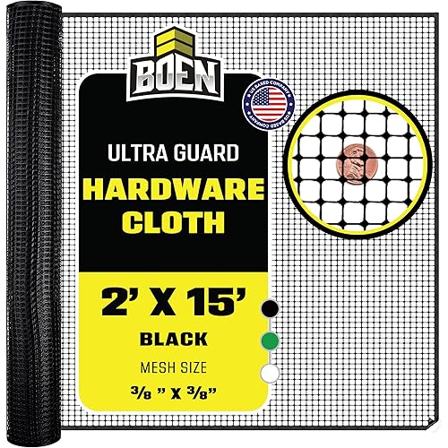 BOEN Plastic Mesh Hardware Netting 2' x 15' Black, Tree Guard Barrier from Rabbits, Deer and Rodents, Deck Guard, Indoor or Outdoor Balcony Safety Net for pet or Child