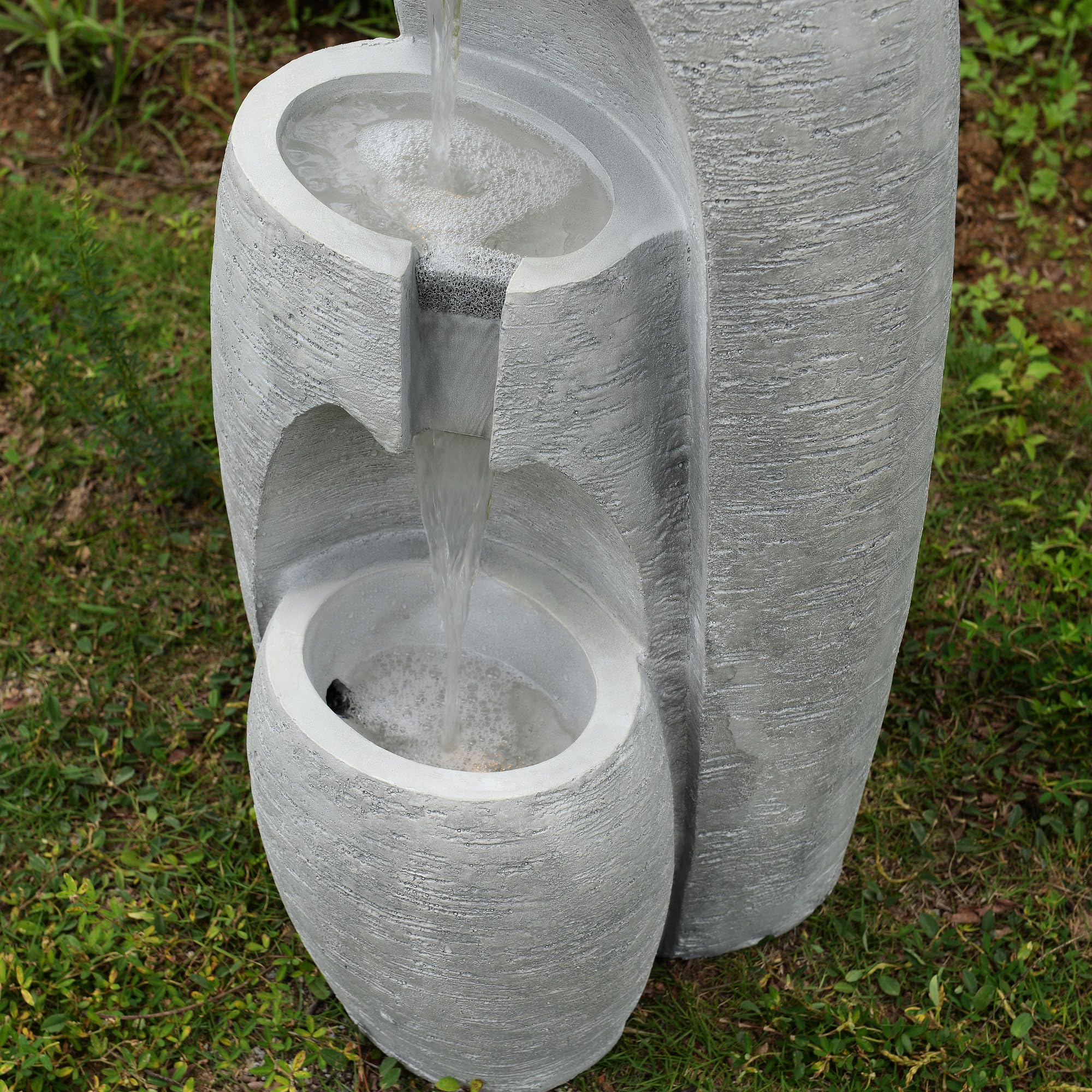 Teamson Home Fontaine Moderne 3 Niveaux Cascade exterieure LED Douce reglable urne Decorative Gris