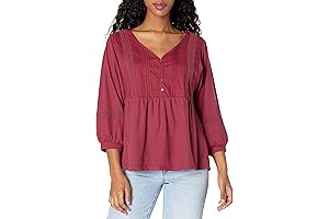 Women's Essential Long Sleeve Waffle Knit Top with Crochet Trim - zac and rachel collection