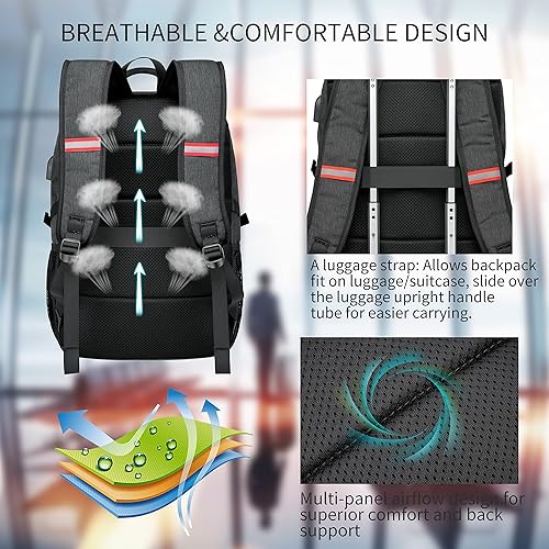 Miniatura 5 de Mochila, mochila grande impermeable para laptop de 17 pulgadas para viajes, escuela, trabajo, mochila para computadora con puerto de carga USB,