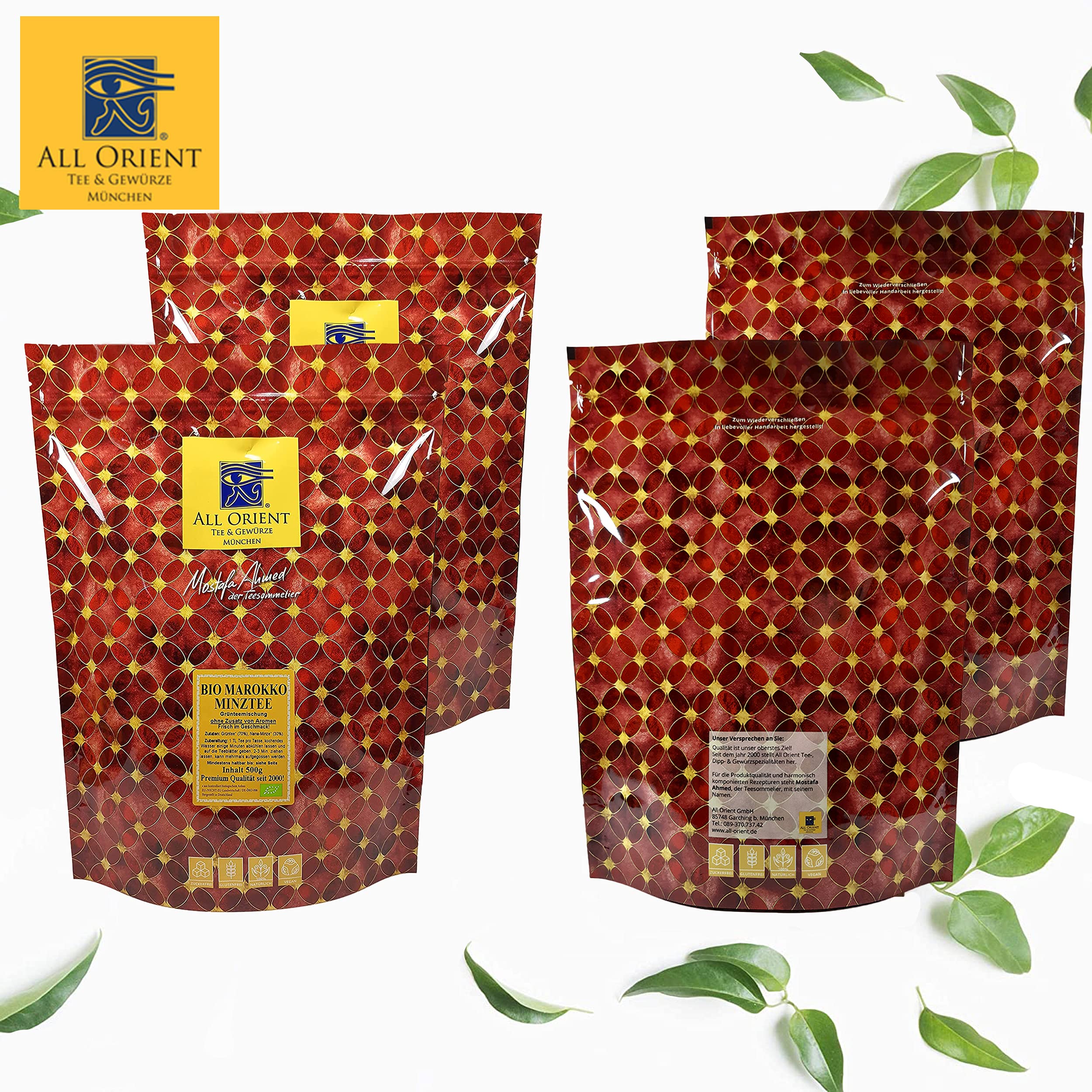 All Orient BIO Marokko Minztee | 1000g | Grüner Tee lose | Pfefferminztee | Grünteemischung mit Nana-Minze | Naturbelassen | Ohne Zusatz von Aromen