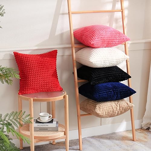 Miniatura 5 de Puncuntex Juego de 2 fundas de almohada decorativas de color blanco crema de 18 x 18 pulgadas, fundas de almohada de franela de felpa súper suave,