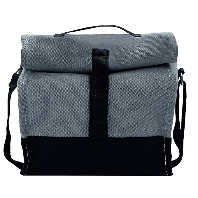Cotton Sling Thermal Lunch Tiffin Bag with Bottle/Spoon/Holder, Separate Sauce and Tissue Pocket for Office, College for Men, Women and Kids (Smokey Grey)