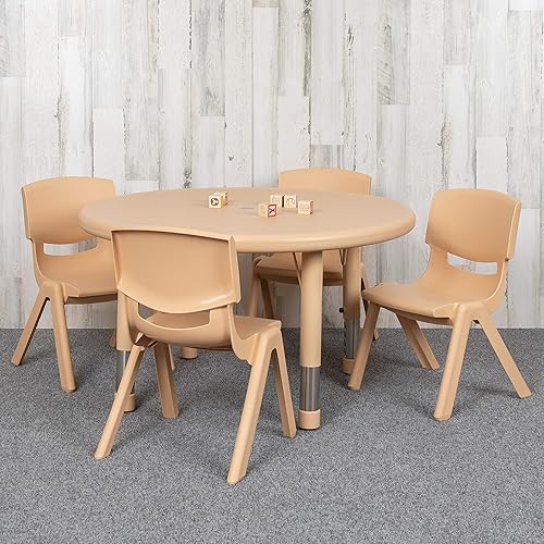 Miniatura 3 de Flash Furniture - Juego de mesa de actividad ajustable con 4 sillas de plástico azul redondo de 33 pulgadas