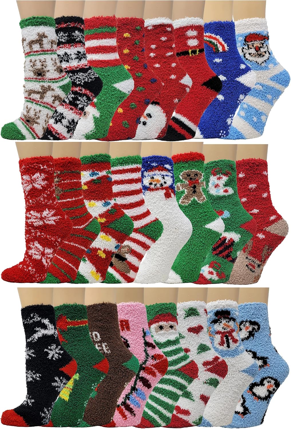 Different Touch 24 Pairs Women Wholesale Bulk lot Cozy Fuzzy Non Skid Slipper Socks