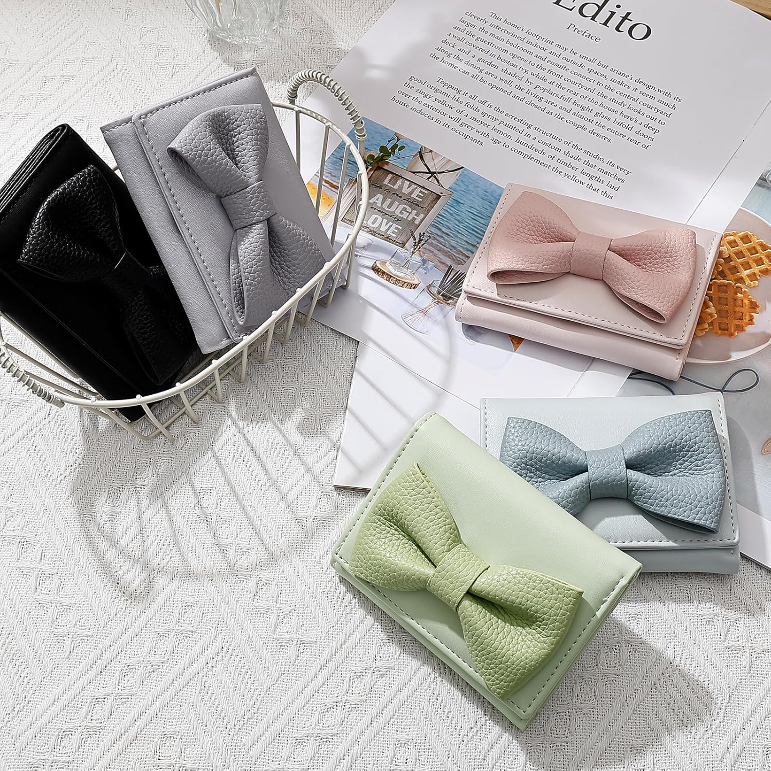 Small Wallets Woman, Cute Tri-fold Ladies Coquette Wallet for Women, Pink Bow Credit Card Coin Holder Purse with ID Window for Cash Key Change (Pink) - Image 9