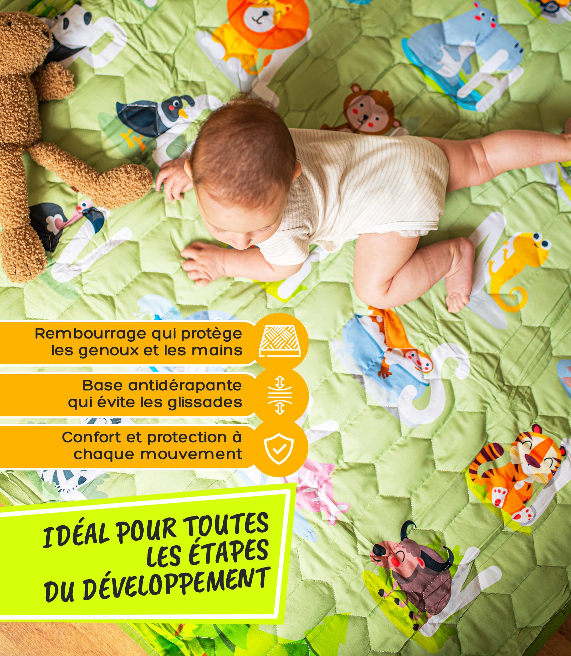 Tapis d'Eveil Bebe et de Jeux Pliable 0-6 Mois et 6-12 Mois 120x120 cm Mousse Garçon et Fille – Tapis Montessori Motricite Evolutif Epais de Sol pour Chambre + Parc Enfant + Jeu Exterieur VALBABY