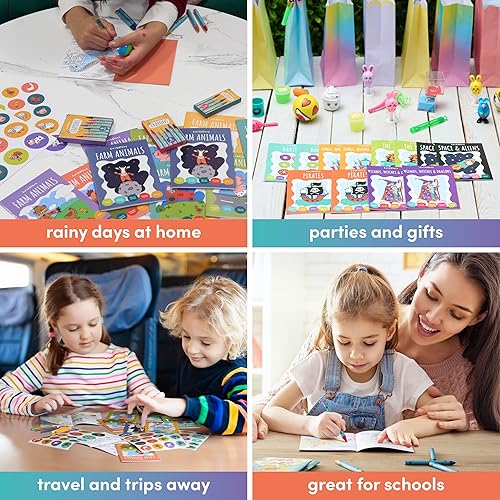 Miniatura 3 de THE TWIDDLERS - Paquete de 24 mini libros para colorear de 6 temas a granel para niños a partir de 3 años, incluye castillos, dragones, pirata