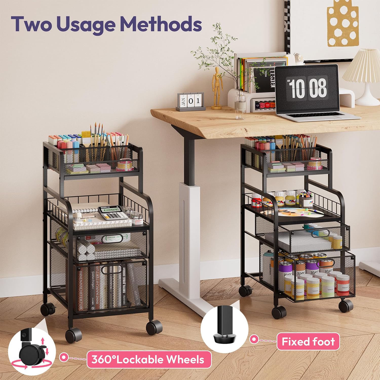 Image showing the cart with both rolling wheels and fixed feet options.