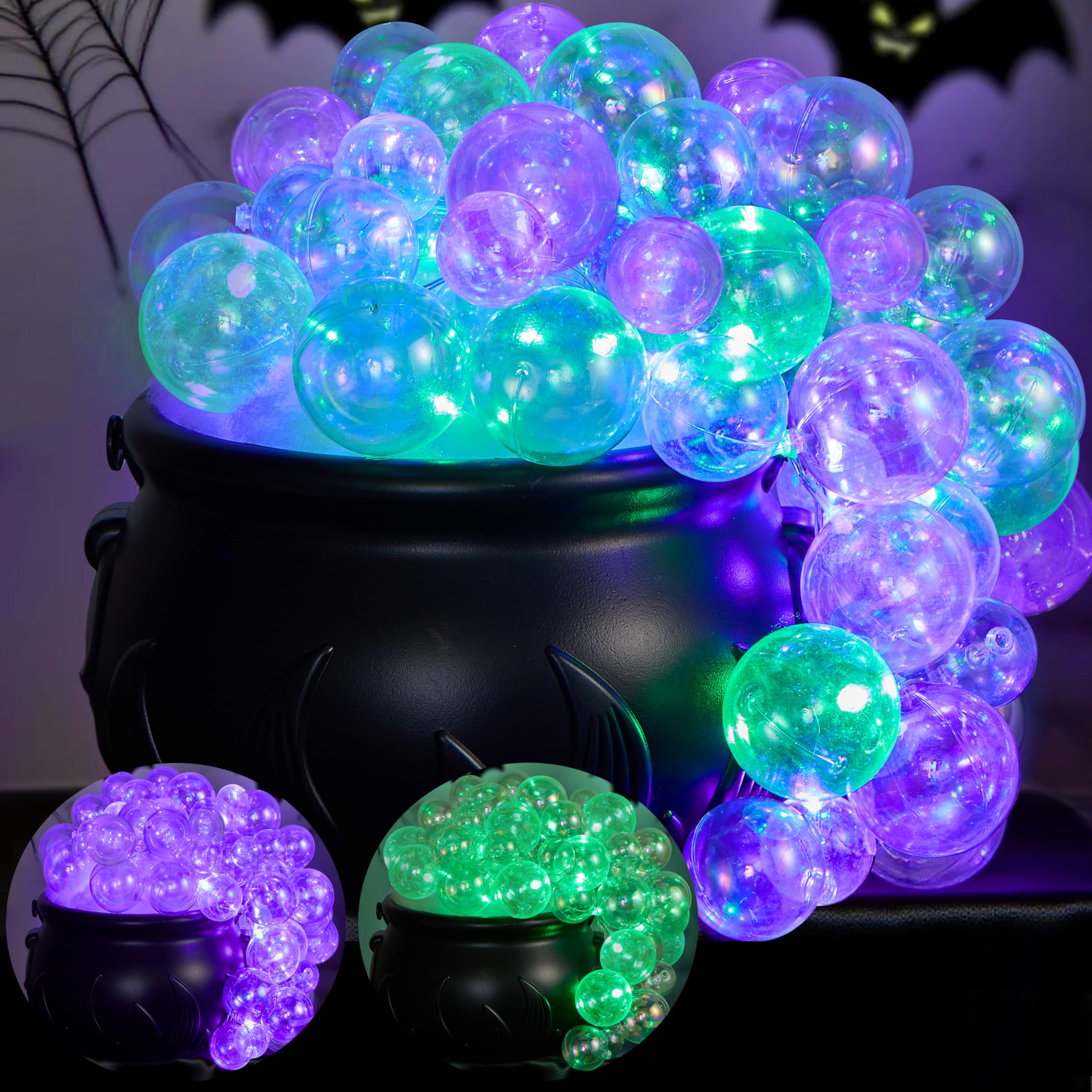 JOYIN Witch Cauldron Halloween Decor, LED Light Up Bubbling Cauldron Pot DIY Set with 8 Glow Modes, Black Plastic Cauldrons Candy Bowl and Bucket for Halloween Party Favor Supply, Home Room Decoration